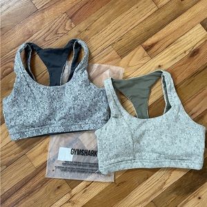 Gymshark 2 Fluer sport bras black/gray green/tan pair set bundle Small
